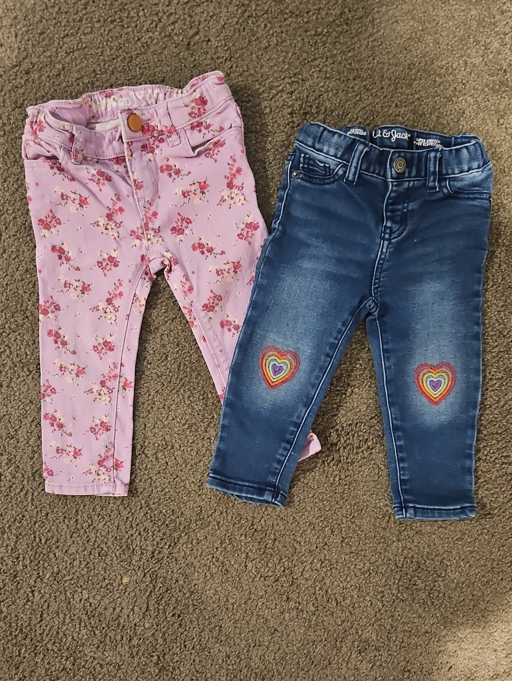 Baby GAP Lavender Floral Jeans & Cat&Jack Jeggings With Rainbow Knee Patches